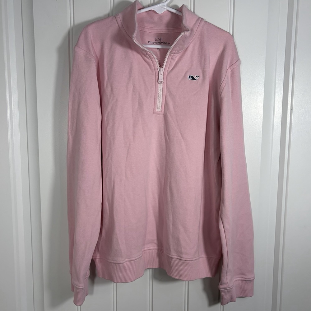 Vineyard Vines Girls Pink 1/4‎ Zip Pullover Sweatshirt Whale Logo Size M 10-12